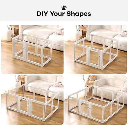 Clear Acrylic Dog Playpen Indoor, Puppy Cat Small Pet Play Pen, Pet Cat Playpen for Rabbits, Dog Fence Crate Kennel Whelping Cage (White, 12 Panel)