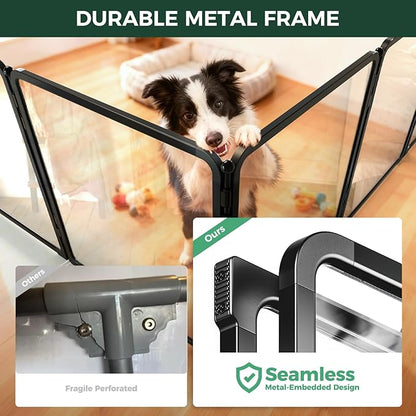 FXW AuraSpace Pro Acrylic Indoor Dog Playpen, Heavy-Duty with Metal Frame, 32" Height 12 Panels for Small and Medium Dogs, Black│Patented