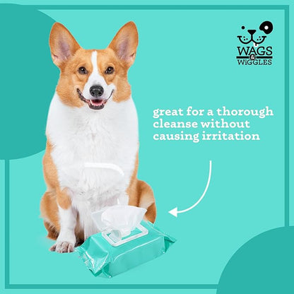 Wags & Wiggles Hypoallergenic Dog Wipes for Sensitive Skin, Fragrance Free Waterless Cleansing Towelettes for Paws Face Body & Rear, No SLS DEA Parabens, 100 Count