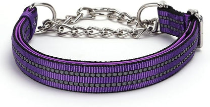 Martingale Collar with Chain，Stainless Steel Chain for Dogs, No Pull Slip Cinch Choker Choke Collar Training Escape Proof Heavy Duty Dog Collar for Small Medium Large Pet Boy Male Dogs，Purple M