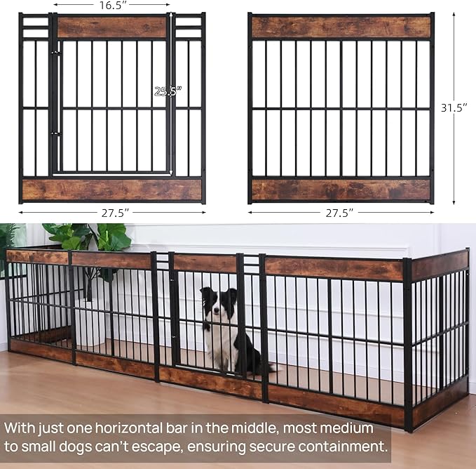 Dog Playpen, 31.5" Height Dog Pen Indoor, Heavy Duty, Safe and Sturdy, Furniture Style Puppy Pen (12 Panels (31.5" High), Rustic Brown)