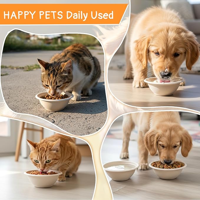 250 Pcs Disposable Pets Bowls Bulk Compostable Pets Feeding Bowls Thickened Disposable Pet Bowl Paper Dog Travel Bowl for Small Dogs Puppy Cat, Leakproof Pet Feeding and Watering