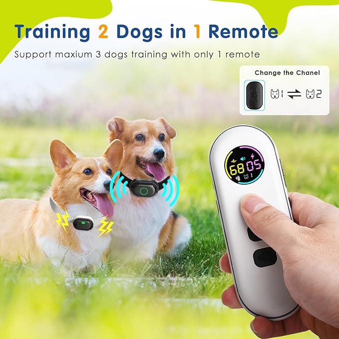 Dog Bark Collar, Dog Training Collar for One Large & One Small Dog Shock Collar, Rechargeable Waterproof Smart Bark Collar with 1300ft Remote, 3 Training Modes(White&Black)