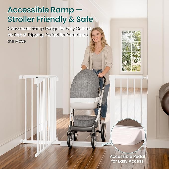 Cumbor 2 Pack 30-54" Baby Gate for Stairs, Dual Lock & Self-Closing Dog Gate for Doorways, Easy Install Pressure Mounted Pet Gates Indoor, Easy Walk Thru Wide Safety Proofing for Babies & Pets, White