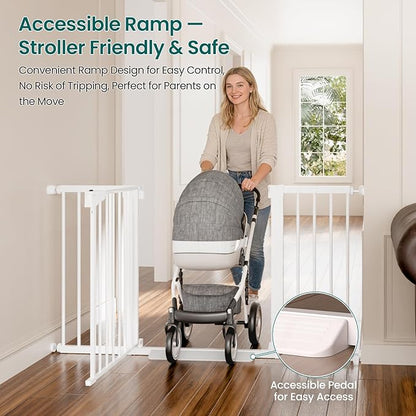 Cumbor 2-Pack Baby & Dog Gates Bundle, 29.7-48" & 30-54" Extra Wide Safety Gates for Stairs Doorways Hallways, Dual Lock Auto Close Easy Install Pet Gate, White