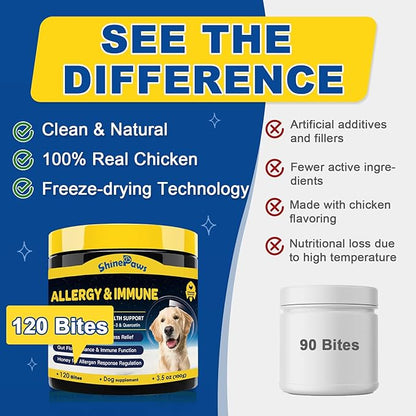 Dog Allergy Relief, Itch Relief for Dogs, Colostrum, Probiotics for Dogs Support Immunity, Omega3, Honey for Dry & Itchy Skin Relief, Seasonal Allergy, Pawlicking, Hot Spot Treatment, 75 Immune Bites