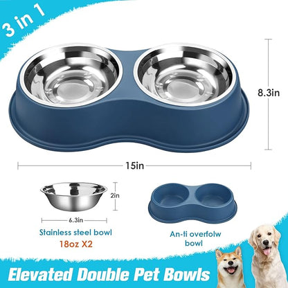 Epetslove Dog Bowls Double Dog Water and Food Bowls Stainless Steel Bowls with Non-Slip Resin Station, Pet Feeder Bowls for Puppy Medium Dogs Cats