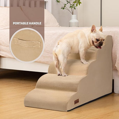 Aodisman 5-Step Dog Stairs and Ramp for High Bed, Non-Slip Sturdy Pet Steps for Small Dogs and Cats,22.2" H,Khaki