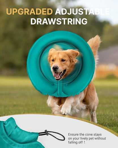 MIDOG Soft Inflatable Dog Cone - Comfortable Alternative After Surgery that Doesn't Block Vision, Patented Donut Recovery Collar Prevents Licking for Large & Medium Dogs (S)