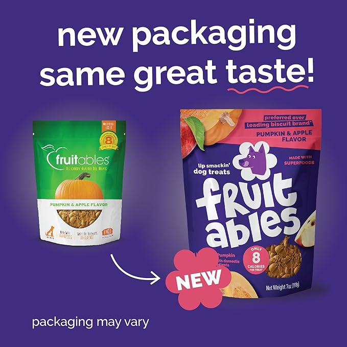Fruitables Baked Dog Treats, Healthy Pumpkin Treat for Dogs, Low Calorie & Delicious, Pet Essential, Made with No Wheat, Corn & Soy, Made in the USA, Allergy Friendly, Pumpkin and Apple Flavor, 20 oz