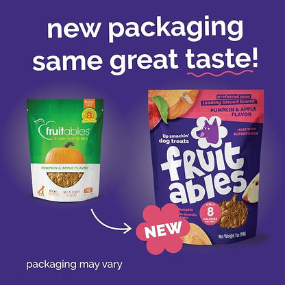 Fruitables Baked Dog Treats, Healthy Pumpkin Treat for Dogs, Low Calorie & Delicious, Pet Essential, Made with No Wheat, Corn & Soy, Made in the USA, Allergy Friendly, Pumpkin and Apple Flavor, 20 oz