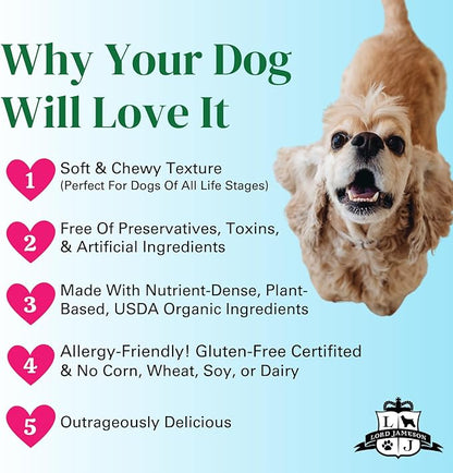 Lord Jameson Savory Sweet Soft & Chewy Organic Dog Treats - Carrot & Sweet Potatoes- Gluten-Free, Preservative-Free, USDA Certified Organic – For All Life Stages - Made in USA 6 oz