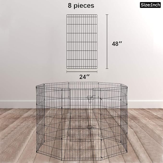 BestPet | Foldable Dog Playpen | 48 Inch, 8 Panels | Metal Pet Exercise Pen | Indoor Outdoor Portable Dog Fence with Door | Removable, Rust-Resistant Secure Pet Kennel | Easy to Assemble