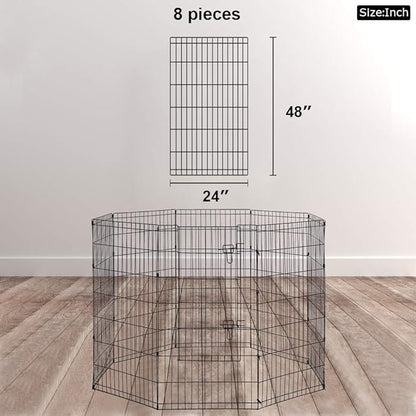 BestPet | Foldable Dog Playpen | 48 Inch, 8 Panels | Metal Pet Exercise Pen | Indoor Outdoor Portable Dog Fence with Door | Removable, Rust-Resistant Secure Pet Kennel | Easy to Assemble