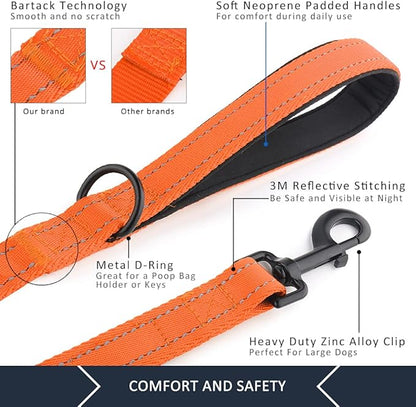Plutus Pet Double Handle Dog Leash 5ft, Heavy Duty, Reflective Dual Handle Dog Leash for Safety Training, for Medium Large Dogs,2 Handle Leads(Orange)