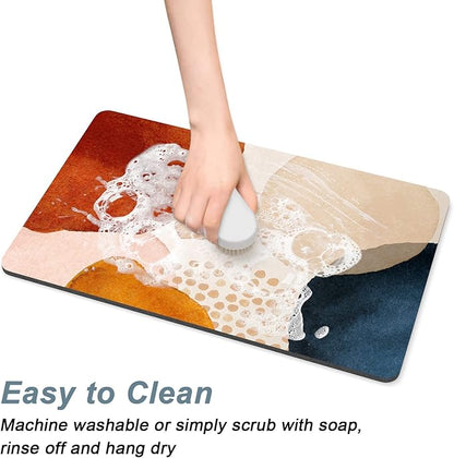 Rnivvi Dog Food Mat, 12" x 19" Absorbent Dog Cat Bowl Mat for Food and Water, 3MM Anti-Slip Rubber Pet Feeding Rug Protect Floors, Puppy Placemat for Feeding & Watering Supplies, Abstract Stones