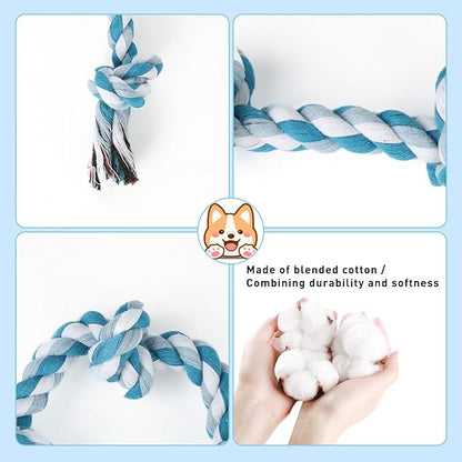 SZEE 2Pcs Dog Rope Toys for Small Breeds, 14 in 3 Knots Chew Rope Toy for Dogs, Pull Toy for Tug of War, Energy Release, Boredom Relief and Teeth Cleaning (Green & Blue)