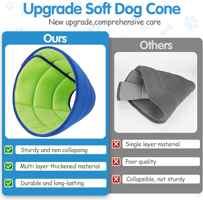 Upgrade Soft Dog Cone Collar, Dog Cone Alternative to Stop Licking After Surgery, Adjustable Comfy Cones for Small/Medium/Large Dogs, Light-Weight Mesh Fabric Elizabethan Collars (L)