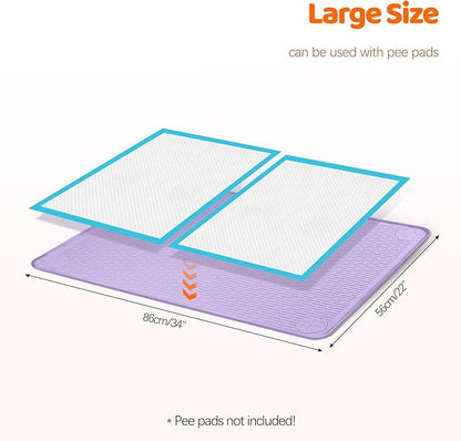 Pee Pads for Dogs, 34" x 22" Extra Large Reusable Silicone Mat, Washable Puppy Training Pads for Potty Training, Non-Slip, Leak-Proof, Indoor Floor Protection (Purple)
