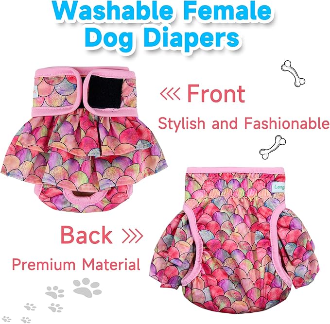Langsprit Female Dog Diapers (3 Pack), Highly Absorbent, Reusable XL