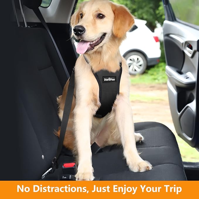 VavoPaw Dog Seat Belt, Safety Vest Dog Car Harness with Adjustable Buckle Dogs Seat-Belt for Vehicle Nylon Pet Safety Seats Belts Heavy Duty(XXL, Black)