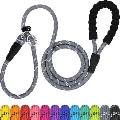 TagME 6ft Slip Dog Lead, No Pull Reflective Training Leash with Padded Handle, Professional Rope P-Leash for Small Medium Large Dogs, Heavy Duty Correction Lead for Walking & Training (Gray)