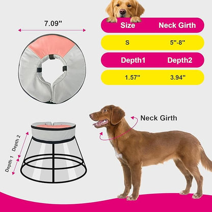 Sponge Core Dog Cat Cone Collar for After Surgery Recovery, Inflatable Dog Cone Alternative, Lainergie Dogs Donut Collar Adjustable with 2PCS Cover for Large Medium Small Dogs Cats (Grey+Pink, S)