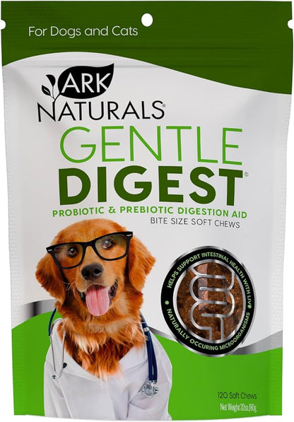 Ark Naturals Gentle Digest Soft Chews, Vet Recommended Dog and Cat Prebiotics and Probiotics, Digestive and Immune System Support, 1 Pack
