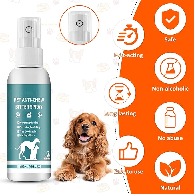Effectively | Bitter Apple Spray for Dogs, No Chew Spray for Dogs to Stop Chewing, Preventing Puppies from Damaging Furniture, Dog Training & Behavior Aids Spray, Indoor & Outdoor Use (100Ml)