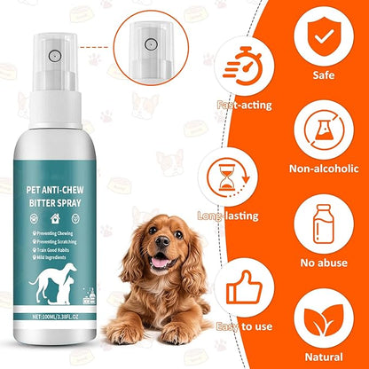 Effectively | Bitter Apple Spray for Dogs, No Chew Spray for Dogs to Stop Chewing, Preventing Puppies from Damaging Furniture, Dog Training & Behavior Aids Spray, Indoor & Outdoor Use (100Ml)