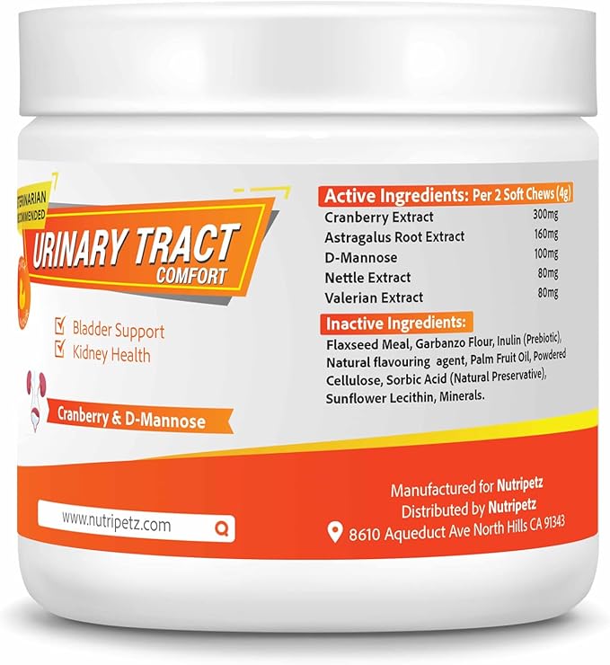 Urinary Comfort Chews for Dogs - Natural Cranberry & Herbal Blend for Kidney, Bladder & UT Health, 120 Soft Chews