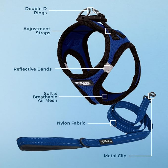 Best Pet Supplies Voyager Step-in Air All Weather Mesh Harness and Reflective Dog 5ft Leash Combo with Neoprene Handle, for Small, Medium and Large Breed Puppies - Set (Royal Blue/Black Trim), X-Large