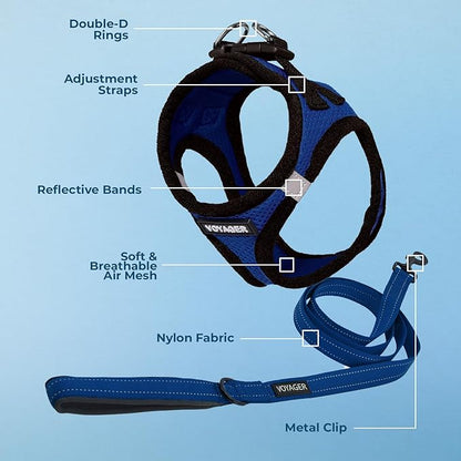 Best Pet Supplies Voyager Step-in Air All Weather Mesh Harness and Reflective Dog 5ft Leash Combo with Neoprene Handle, for Small, Medium and Large Breed Puppies - Set (Royal Blue/Black Trim), X-Small