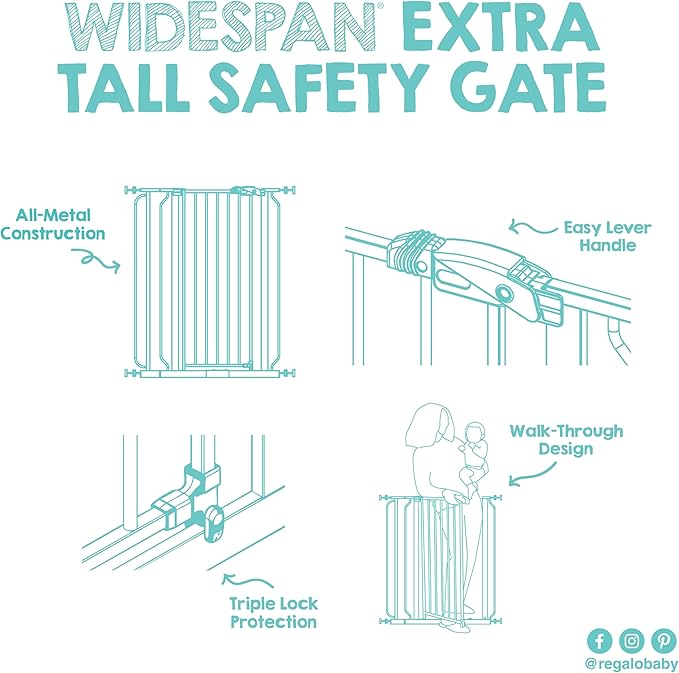 Regalo Safety 36" Extra Tall and 49" Wide Baby Gate for Doorways & Bottom of Stairs, Pressure Mounted Walk Through Baby Gate for Toddlers & Pets, Tested & Safe, American Designed, American Owned