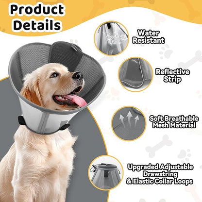 Upgraded Dog Cone Collar for Large Medium Dogs, Soft Dog Cone with Double-Layer Design, Adjustable Pet Recovery Collar for Dogs After Surgery, Elizabethan Collar (S, Grey)