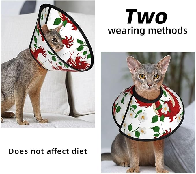 Durable Pet Recovery Neck Collar Floral Chinese Japanese Dragon Flower, Soft Dog Cones for Large Medium Small Dogs, Adjustable and Protective, Stop Licking