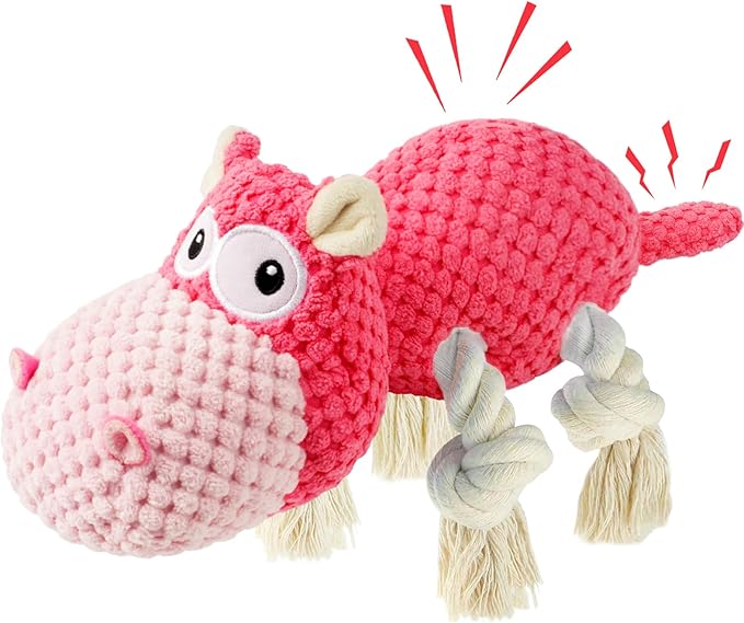 TOOPTATE Squeaky Dog Toy - Plush Interactive Chew Toy for Large, Medium and Small Dogs, Keeps Them Busy (Pink, Medium)