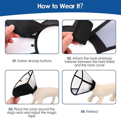 SUNFURA Dog Cone, Soft Dog Cones for Large Breeds After Surgery, Comfortable Pet Recovery Collar to Stop Licking, Adjustable E-Collar Alternative for Wound Healing, Black L