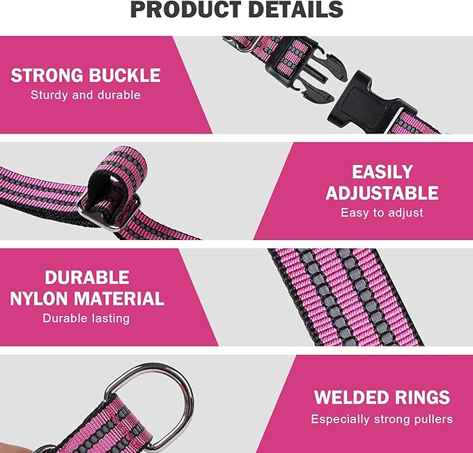 Hikiko Martingale Dog Collars Reflective Nylon Dog Collar with Quick Release Buckle Adjustable Training No Slip Dog Collar (X-Large, Pink)