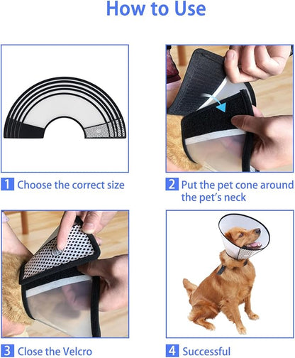 Dog Cone After Surgery, Adjustable Pet Recovery Collar for Dogs and Cats, Plastic Elizabethan Neck E-Collar Stop Licking Wounds (XXL)