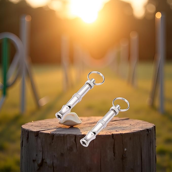 2Pcs Silver Adjustable Ultrasonic Dog Whistle, Portable Whistle Pet Whistle Supersonic Whistle Dog Whistles for Pet Training, Training and Behavior Aids, Dog Whistle Training