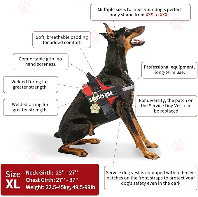 Opstin Service Dog Vest, ID Tag + 50 ADA Information Cards, Service Dog Harness in Sizes X Small to XX Large, Ruggedized Metal Tag, 2-Sided Service Animal Information Cards, ESA Accessory Set X-Large