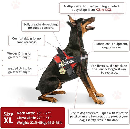 Opstin Service Dog Vest, ID Tag + 50 ADA Information Cards, Service Dog Harness in Sizes X Small to XX Large, Ruggedized Metal Tag, 2-Sided Service Animal Information Cards, ESA Accessory Set X-Large