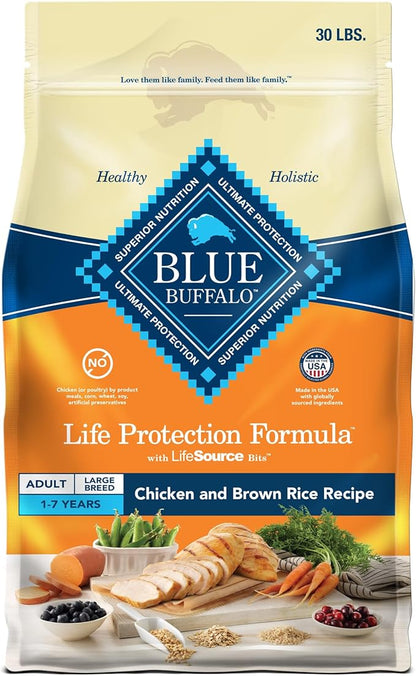 Blue Buffalo Life Protection Formula Large Breed Adult Dry Dog Food, Promotes Joint Health and Lean Muscles, Made with Natural Ingredients, Chicken & Brown Rice Recipe, 30-lb Bag