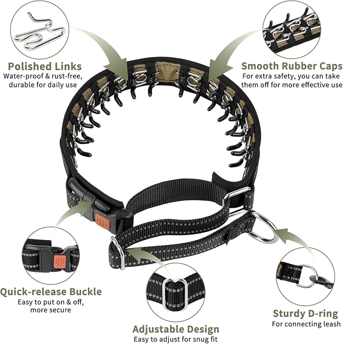 Mayerzon Martingale No Pull Collar for Medium Large Dogs German Shepherd Doberman Pitbull, Patented Anti Pull Correction Dog Collar for Walking Training, Reflective, Adjustable, Hidden(L, Black)
