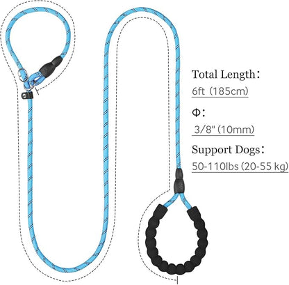 TagME 6ft Slip Dog Lead, No Pull Reflective Training Leash with Padded Handle, Professional Rope P-Leash for Small Medium Large Dogs, Heavy Duty Correction Lead for Walking & Training (Blue)