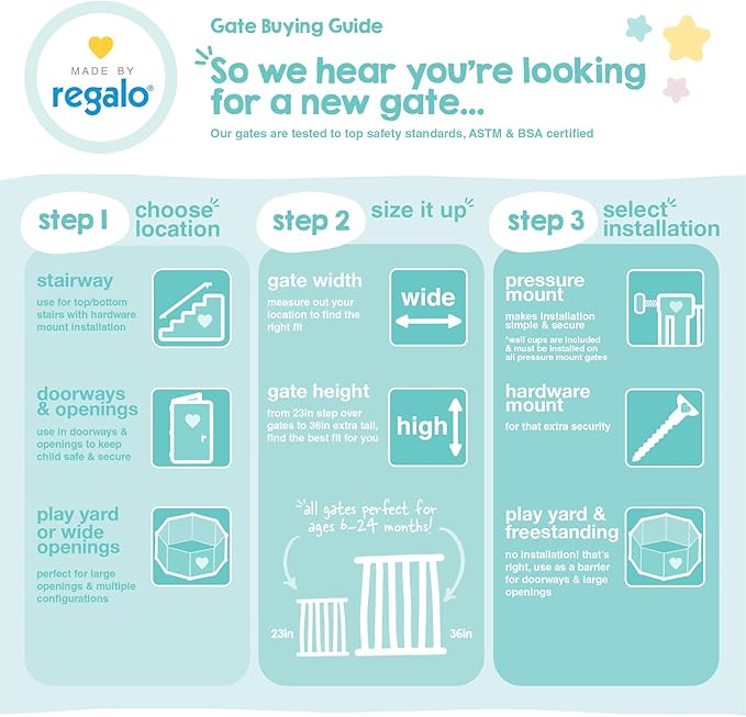 Regalo Safety 29-49" Easy Step Extra Wide Baby Gate for Doorways & Bottom of Stairs, Pressure Mounted Safety Gate with Door for Babies, Toddlers & Pets, Platinum