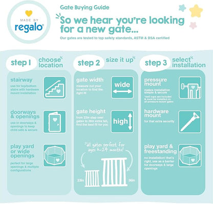Regalo Safety 29-49" Easy Step Extra Wide Baby Gate for Doorways & Bottom of Stairs, Pressure Mounted Safety Gate with Door for Babies, Toddlers & Pets, Platinum