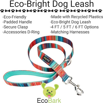 EcoBark Dog Leash - Soft & Reflective Comfort Leash with Padded Handle - Safe, Strong, & Durable for Small, Medium or Large Dogs (Multicolor Stripe)