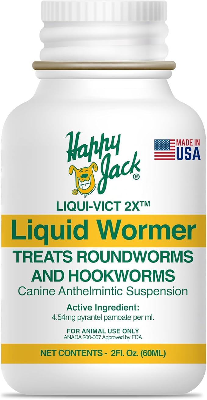 Happy Jack Liqui-Vict 2X Liquid Dog Dewormer for Large, Medium & Small Breeds (2 oz), Wormer Removes Roundworms & Hookworms, for Puppies to Seniors to Lactating Moms